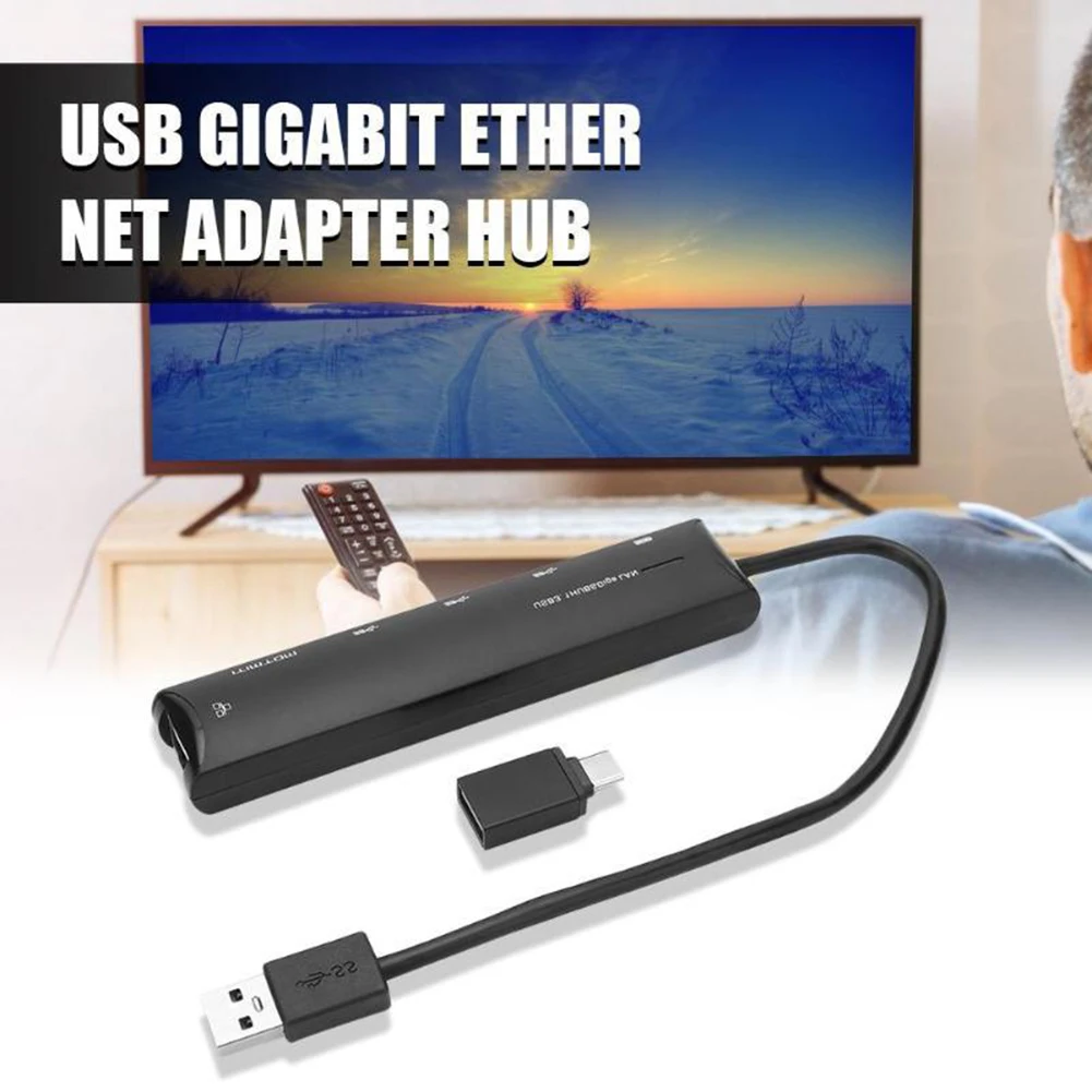 

3 Ports USB 3.0 to RJ45 Hub USB3.0/2.0/1.1 Networking tool Gigabit LAN Ethernet Adapter with USB-C Connector Standard USB Hubs