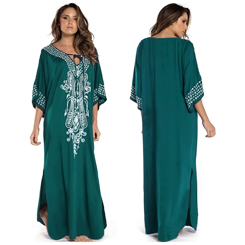 

2021 Spring Summer Autumn Cotton Oversized Loose Long sleeve midi Dress womens Plus size print Women Muslim dresses
