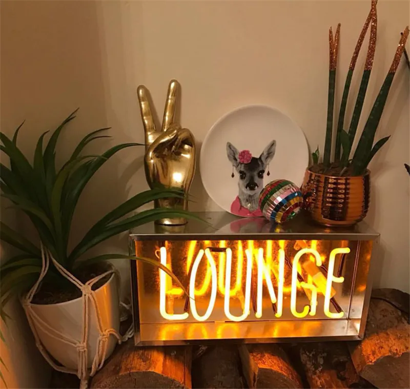 Ночник светодиодный настольный свет вечерние бар железная коробка неоновые