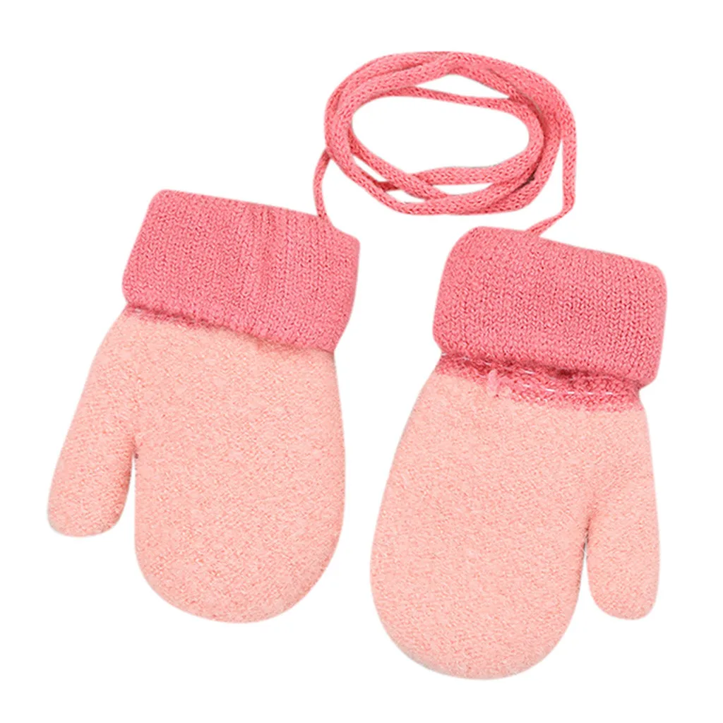 Детские вязаные перчатки для мальчиков и девочек Зимний милый твердый подвесной