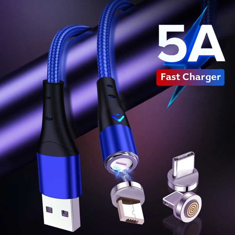 

5A Magnetic USB Cable For iPhone Samsung Huawei Xiaomi 9 8 Micro USB Type C Fast Charging Wire USB C Mobile Phone Cable LED Cord