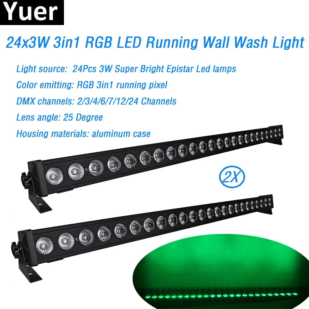 Free Shipping 2Pcs/Lot 24x3w RGB 3in1 Led Wall Washer Light Indoor DMX Wash Bar for DJ Disco show nightclub Stage Lighting | Лампы и
