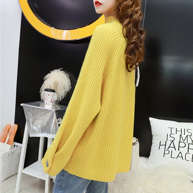 

Women's Autumn Winter Sweaters Long Sleeve Half Turtleneck Solid Ladies Jumper Korean Style Knitted Tops Casual Pullover Female