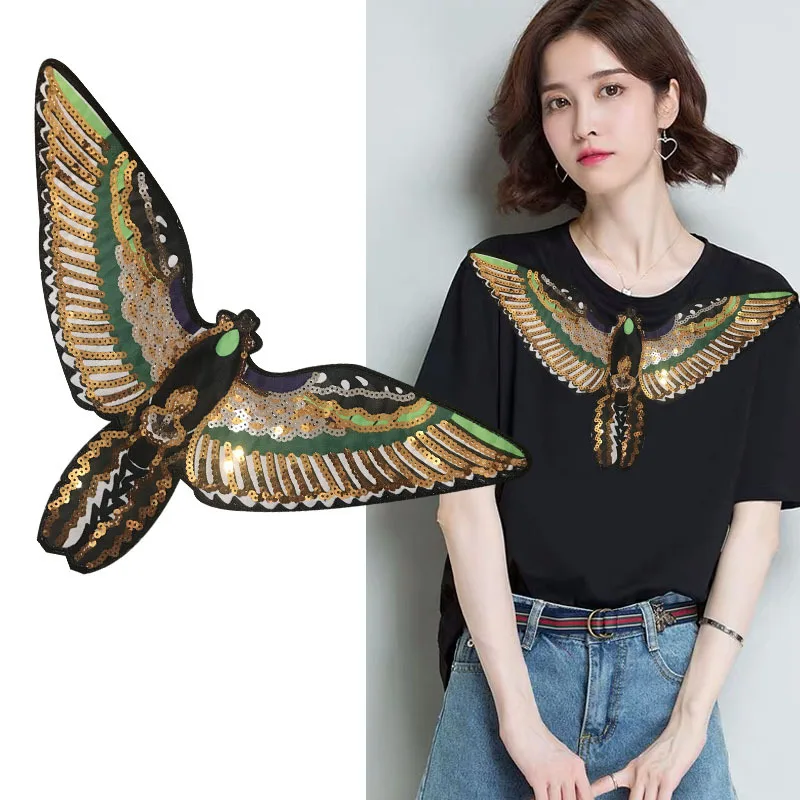 

T shirt Women Men Patch Sequins Golden Eagle Biker Patches For Clothing Stickers 3D T Shirt Scrapbooking