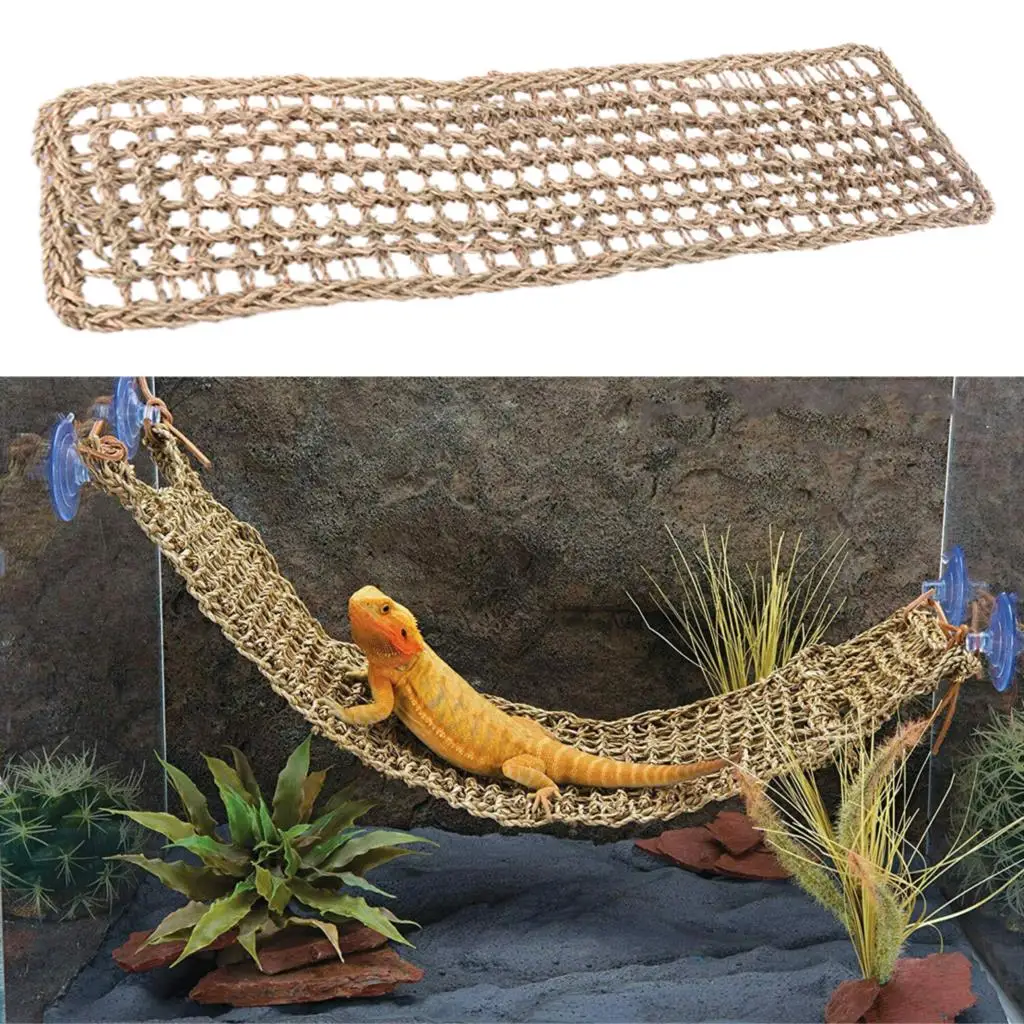 

Rectangle Reptile Lizard Lounger Bearded Dragon Seaweed Hammock Swing Hanging Net For Anole Gecko Iguana Hermit Crab Light Brown