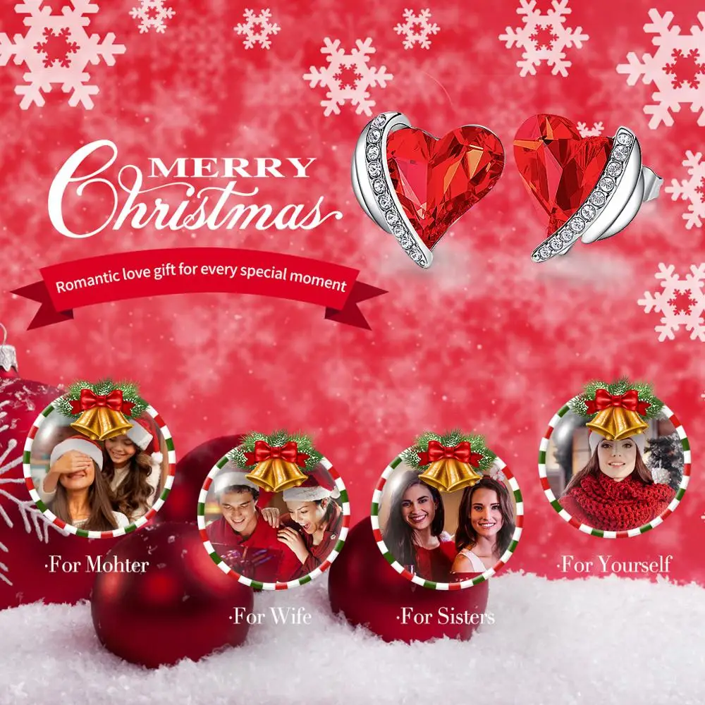 CDE рождественские украшения серьги-гвоздики с красным сердцем и кристаллами