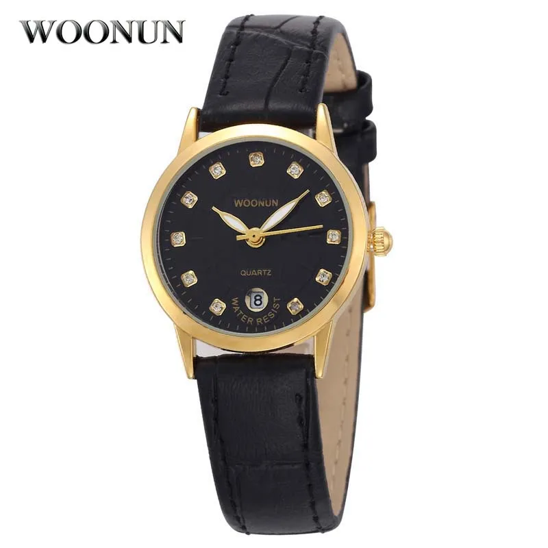 

WOONUN Womens Watches Genuine Leather Quartz Wrist Watches for Women Ultra Thin Watches with Crystal Hodinky Round Women Watches