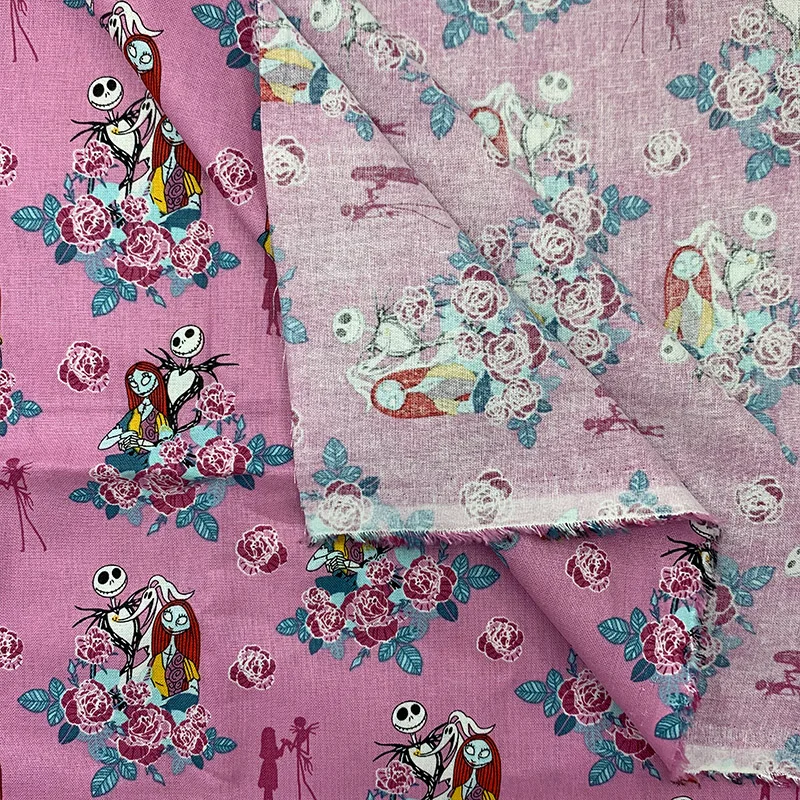 

Y.Zhe Beautiful 100% Cotton Fabric Pink Bottom Skull Rose Pattern Digital Printing Sewing Material Children Fabric Diy Shirt