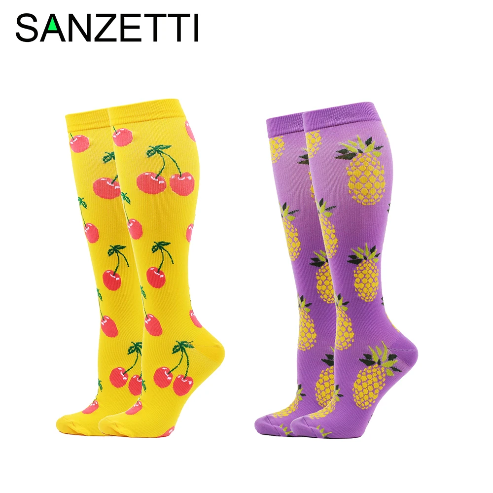 SANZETTI/2 пары/партия компрессионные носки женские хлопковые длинные с принтом