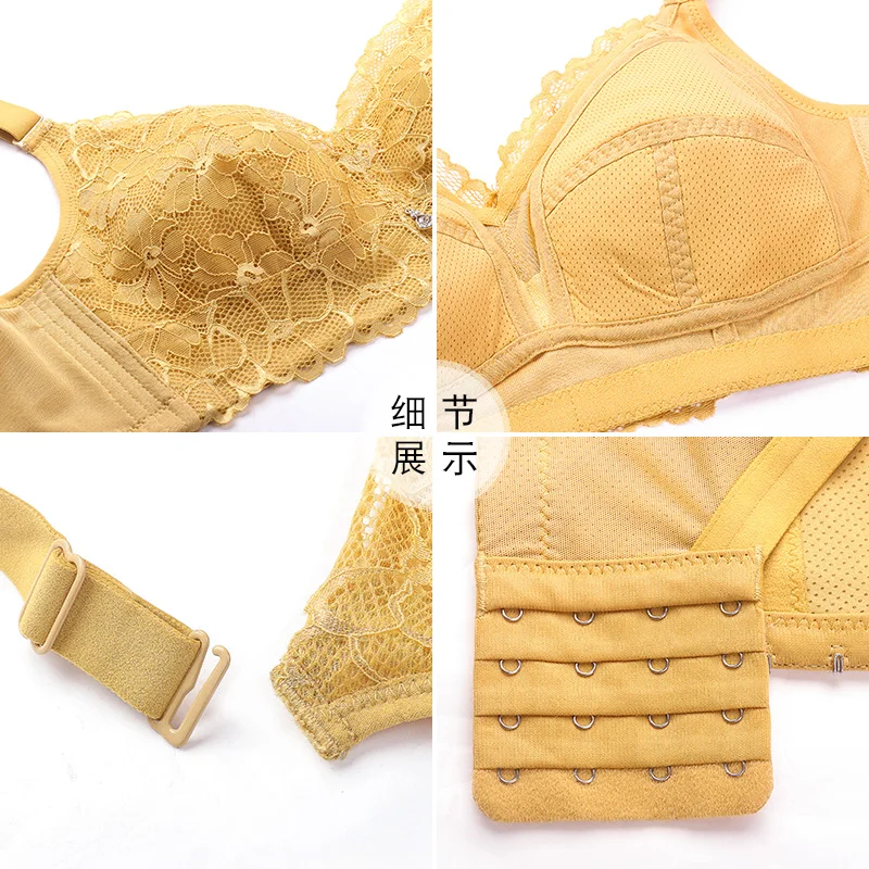 Meizimei Yellow Women's Bras Minimizer Push Up Bralette Crop Top BH Sexy Brassiere Girl Sexy Lace Plus Size BC Cup 34 36 Floral