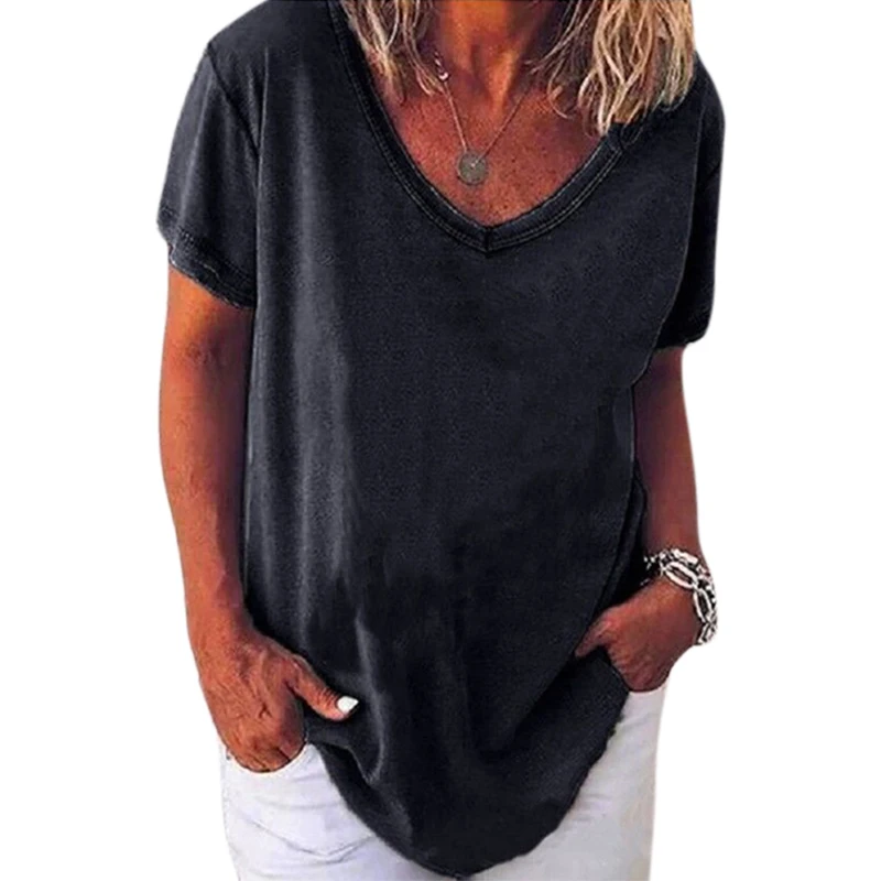 Женская Однотонная футболка S-5XL белые топы летняя модная 2020 свободный женский