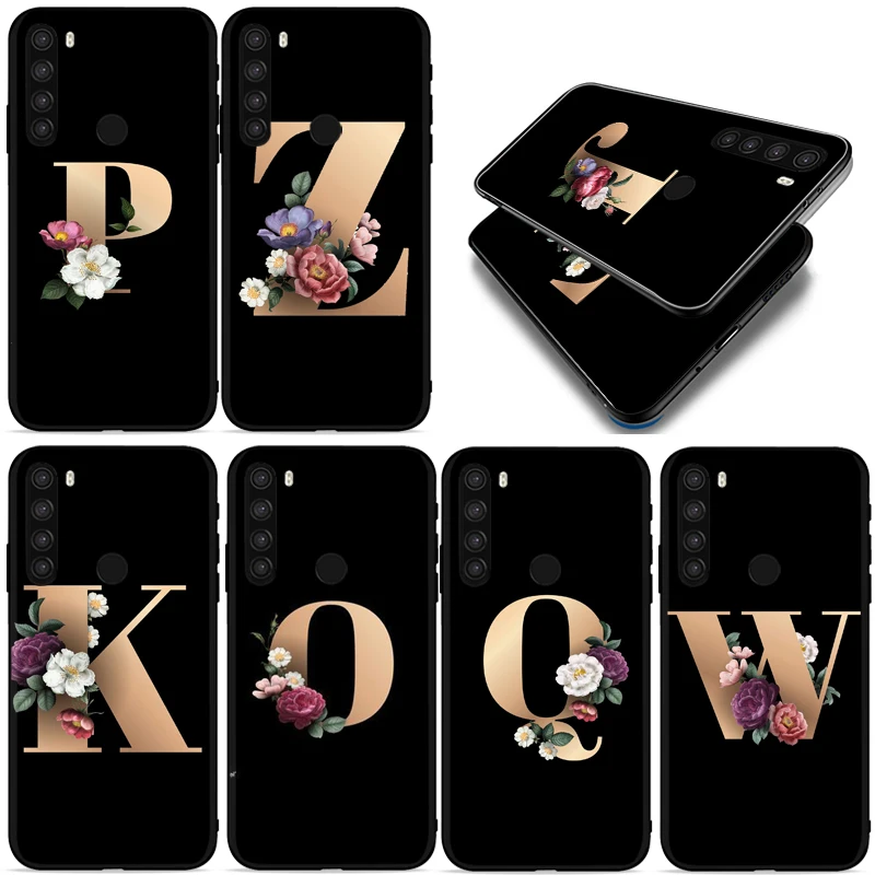 

Phone Case For OPP Realme GT For Xiaomi Redmi Note 7 Pro 7 7A 8 Pro 8T 8 2021 Letters With Flowers AZ Couple Funda Coque Carcasa