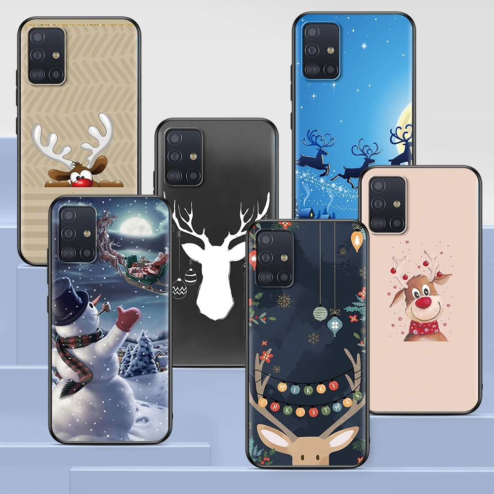

Phone Case For Samsung Galaxy A51 A12 A21s A71 A52 A31 A32 A02s A72 A11 A41 A22 Black Soft Cover Santa Claus Christmas Reindeer