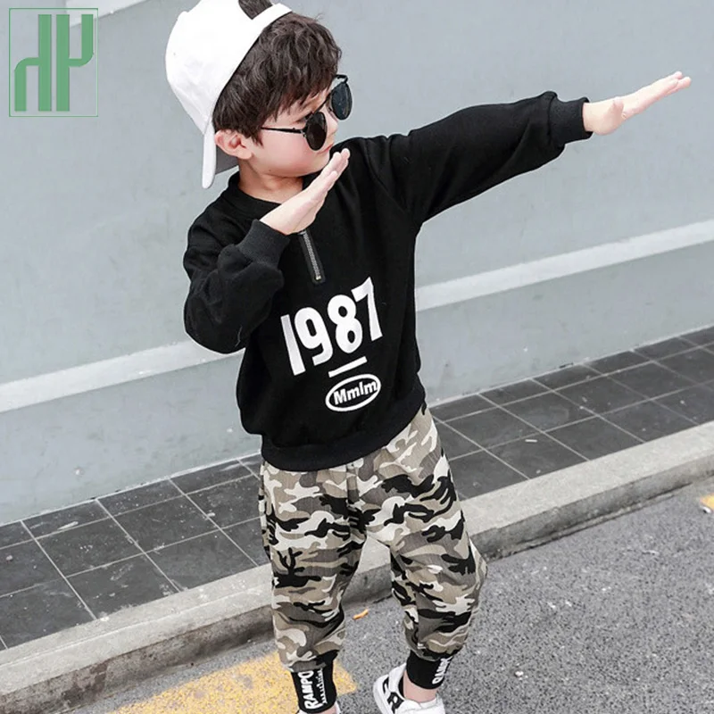 Children clothes for boys Costume Letter Tracksuit Camouflage Tops Pants toddler Boy Winter Outfits Set 3 8 12 Year | Детская одежда и