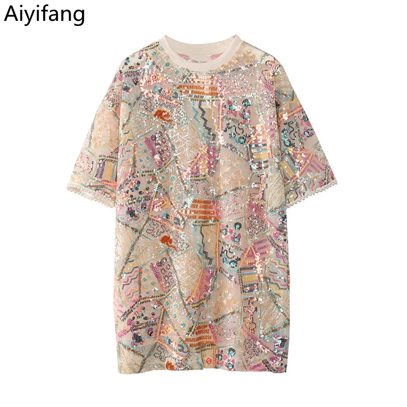 2021 летнее модное платье с кружевами и свободные футболки негабаритных Топы