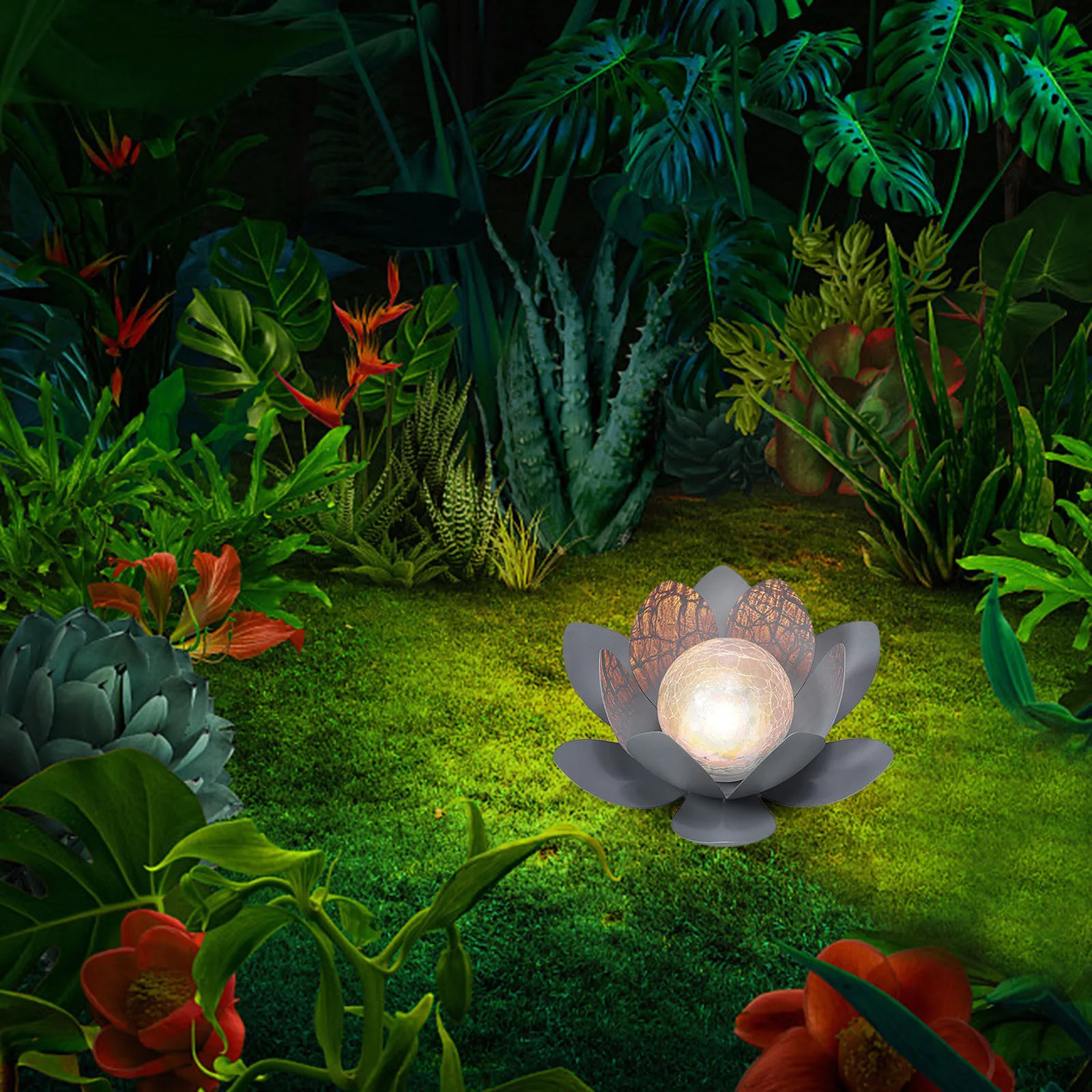 

2pc Led Solar Lotus Lamp Garden Decoration Light-emitting Device Outdoor Garden Fence Patio Door Court Path Garland 2700k Lights