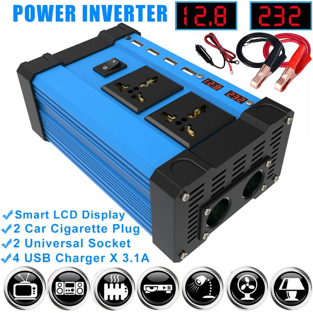 

4000W Car Power Inverter Digital LED Display DC 12V to AC 220V/110V Converter with 2 AC Sockets, 2 Lighter Outlets 4 USB Ports