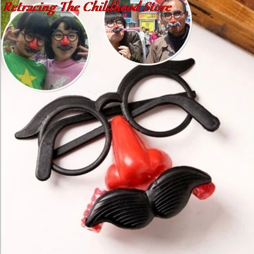 

Funny Clown Glasses Costume Ball Round Frame Red Nose Whistle Mustache False Nose Hair blow out dragon joke toy Humor Toy