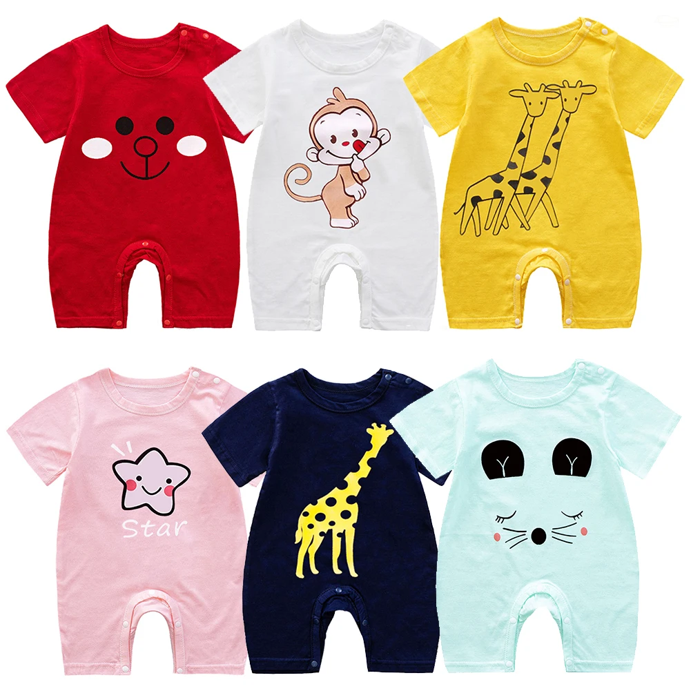 

2021 new baby jumpsuit one-piece cartoon pattern animal print pattern short-sleeved jumpsuit baby summer leisure boys and girls