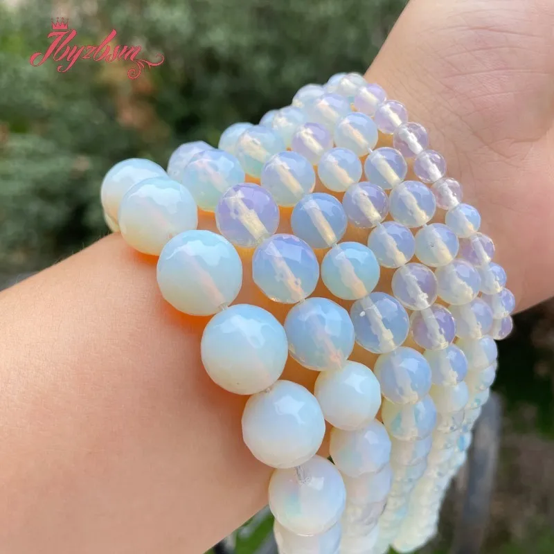 

Round White Opal Faceted Stone Beads Loose Spacer 6/8/10/12mm For DIY Necklace Bracelat Jewelry Making Strand 15" Free Shipping