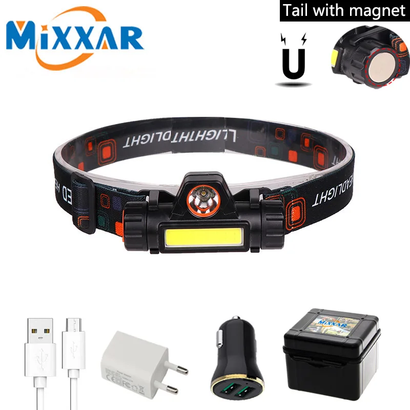 

Portable Mini LED Headlamp Headlight Rechargeable Built-in 18650 Battery Magnet Camping Flashlight Head Torch Lamp Light