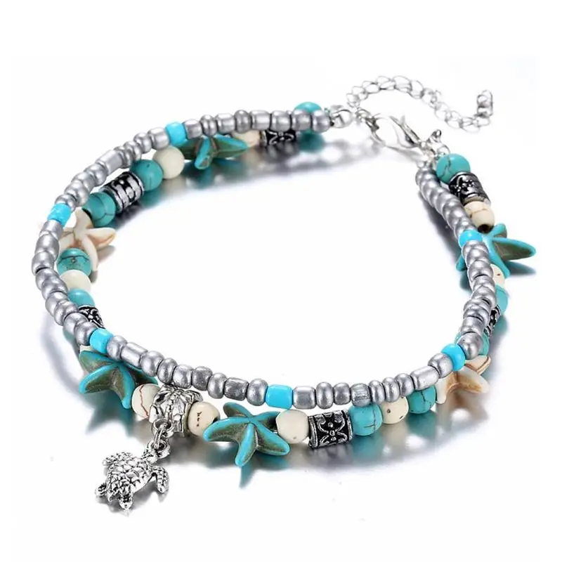 Двухслойный европейский и американский ножной браслет ретро Морская звезда