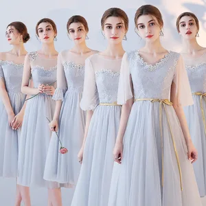 Bridesmaid Dress 2021 New Spring Summer Stitching Lace Back Lace Up Mid-length Dress Female Prom Party Gown Formal Dress Y824 Bridesmaid Dress 2021 New Spring Summer Stitching Lace Back Lace Up Mid-length Dress Female Prom Party Gown Formal Dress Y824