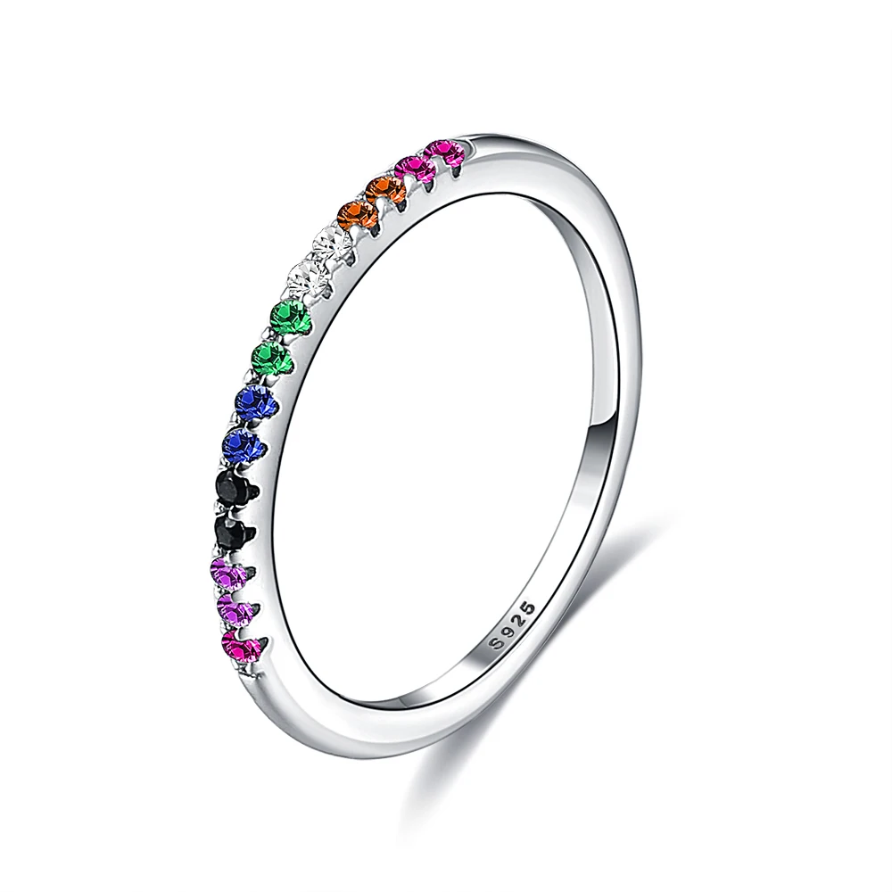 

Ring Rainbow Color Finger Rings For Women Stackable Engagement Wedding Sterling Silver 925 Jewelry Gifts For Girlfriends