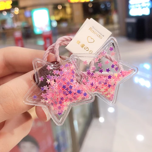 New Cute Crown Star Heart Girls Rubber Bands Princess Hair Ornament Headwear Elastic Hair Bands Headbands Hair Accessories - Цвет: star pink