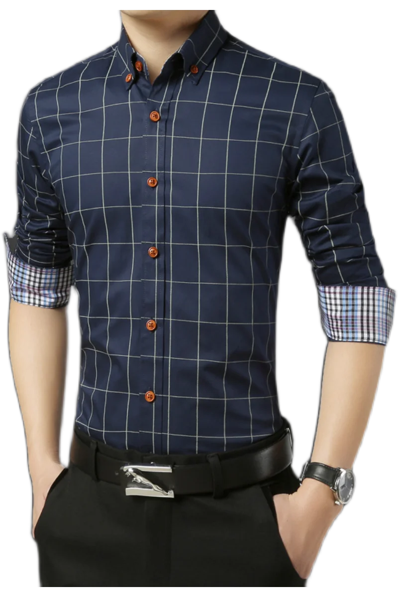 

Men's Fashion Long Sleeve Premium Gingham Shirt Simple Design Casual Button-down Plaid Checkered Cotton Shirts