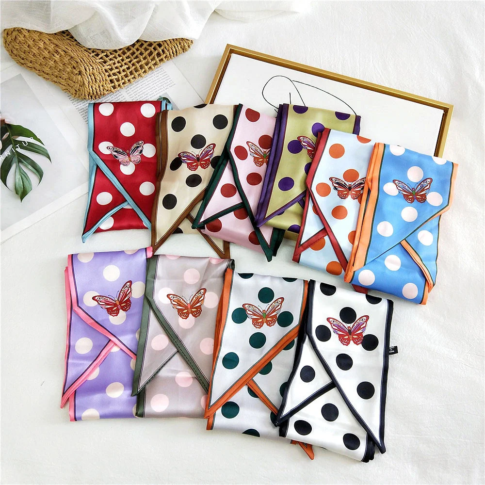 

Classic Red Skinny Scarf Handbag Handle Wrap Wrist Bandstripe Cat satin narrow thin long ribbon scarf woman silk handkerchief