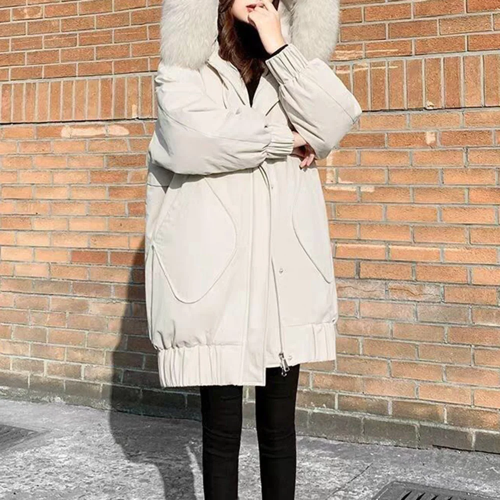 

2021 Women New Cotton Padded Jacket Thicken Warm Solid Color Hooded Autumn Winter Fashion Casual Loose Long Sleeve Korean