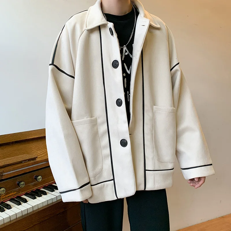 

U2020 Autumn And Winter New Lapel Casual Fashion Loose Pocket Single Row Buckle College Style Men's Jacket Masculina