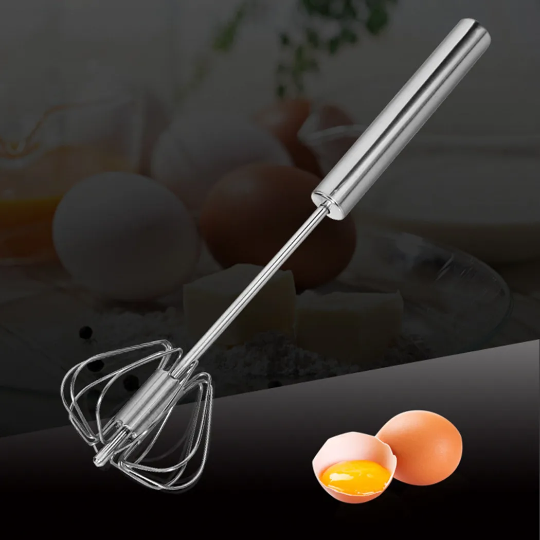 

1 Pcs Egg Whisk Mixer Stainless Steel Hand Rotating Push Tool Milk Frother Cream Mixer Tool For Home Kitchen Tableware
