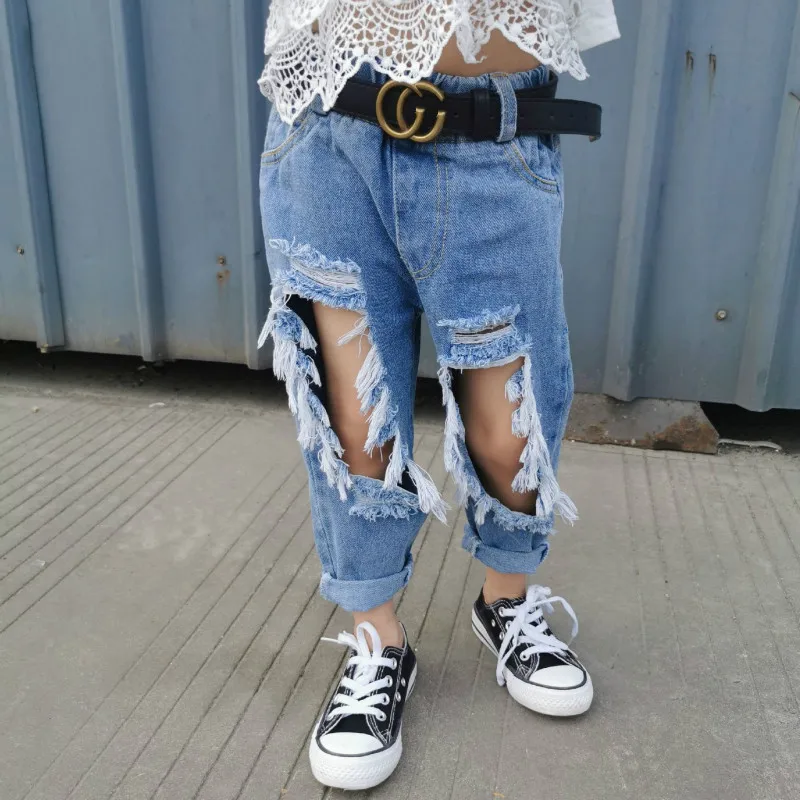 

Hole Jeans Pants for Toddler Girls Ripped Long Jeans Pants In Boys and Girls Children's Denim Trousers Boys Straight Trousers
