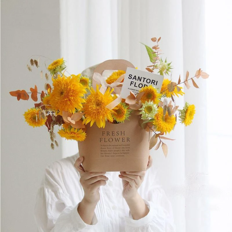 Бумажные коробки для цветов из крафт бумаги с держателем рук подарочная упаковка