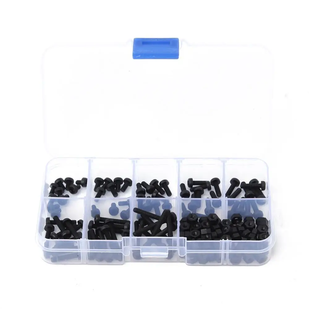 

160Pcs Metric M3 Black Nylon Phillips Pan Head Screw Nut Assortment Set