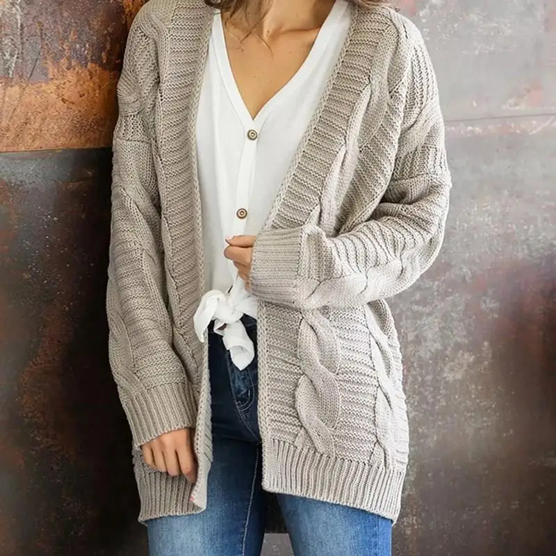 Winter Knit Oversized Cardigans Women Twist Solid Casual Plus Size Knitted V-Neck Pull Femme Sweaters Outerwear |