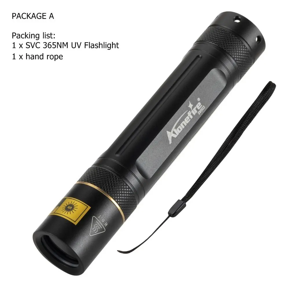PACKAGE A AloneFire SV003 Светодиодный УФ фонарик 18650 Скорпион Ультрафиолетовый детектор денег для животных пятна охотничьи маркеры проверки - Испускаемый цвет: PACKAGE A