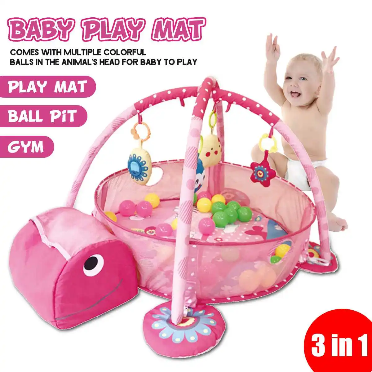 

Baby 3 in 1 Fitness Frame Game Blanket Educational Mat Multifunctional Cartoon Play Crawling Mat Tortoise Lion Ocean Ball Toys