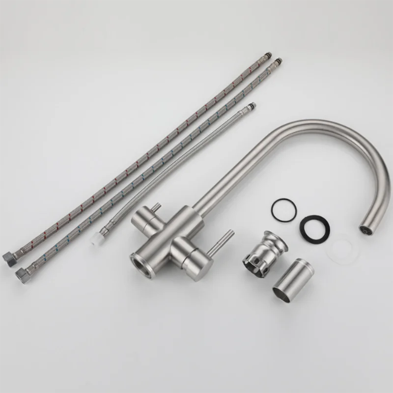 

kitchen water purifier three-in-one faucet hot & cold lead-free drawing sink faucet stainless steel 360 degree swivel