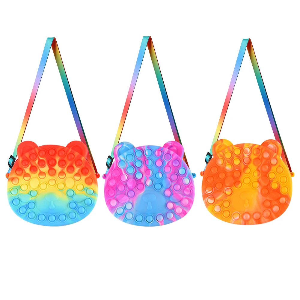 

Bear Shoulder Cute Bag Fidget Toys Reliver Stress Toy Rainbow Bag Push Bubbles Toy Autism Sensory Stress Reliever Kids Gift