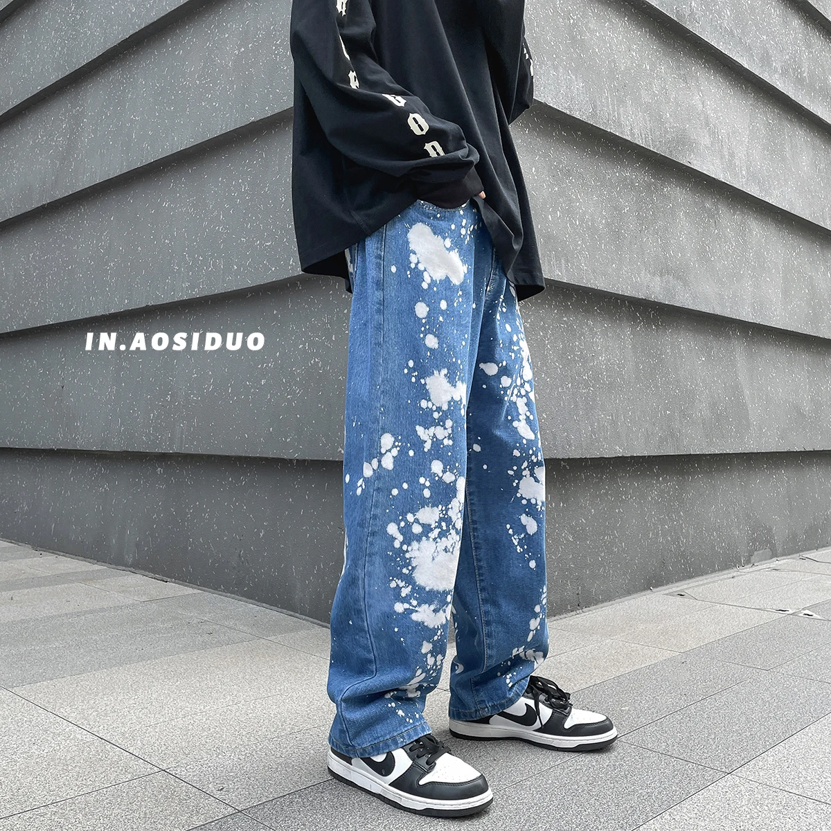 

Men's High Street Splash-ink Jeans Winter New Straight Jean Pants Men Casual Denim Pants Hip Hop Baggy Jeans Denim Trousers
