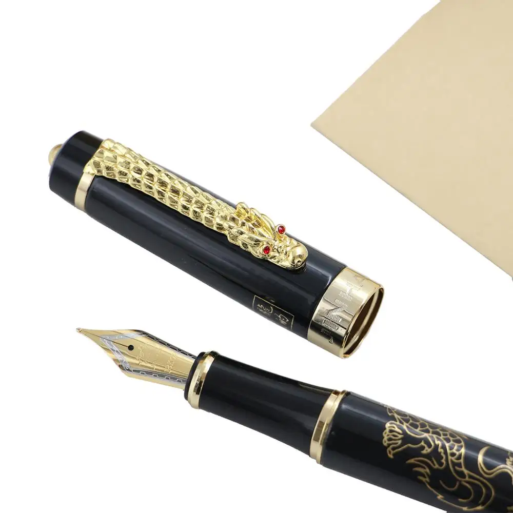 Роскошная подарочная шкатулка из бамбука перьевая ручка Jinhao дракона золотой