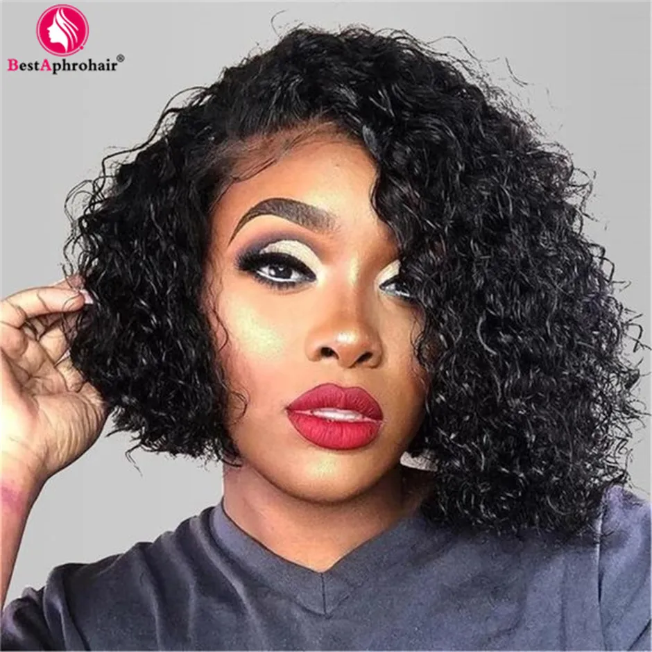 Curly Bob Wig Lace Closure Wigs Human Hair Kinky Curly Wig Brazilian Remy Hair Wigs For Black Women Pre Plucked With Baby Hair