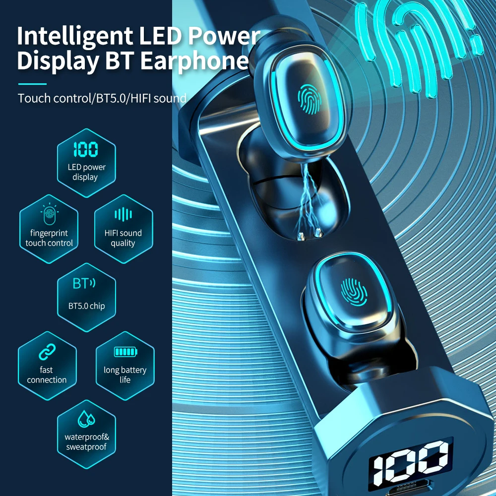 Наушники вкладыши беспроводные BT наушники с светодиодный дисплеем питания мини