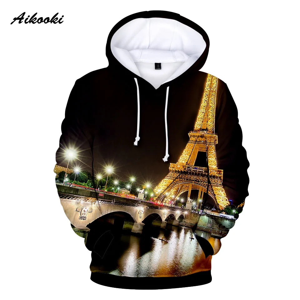 2019 New France Paris Eiffel Tower 3D Hoodies Men Women Fashion Print Sweatshirts Famous La Tour Winter Loose Hoodie | Мужская одежда