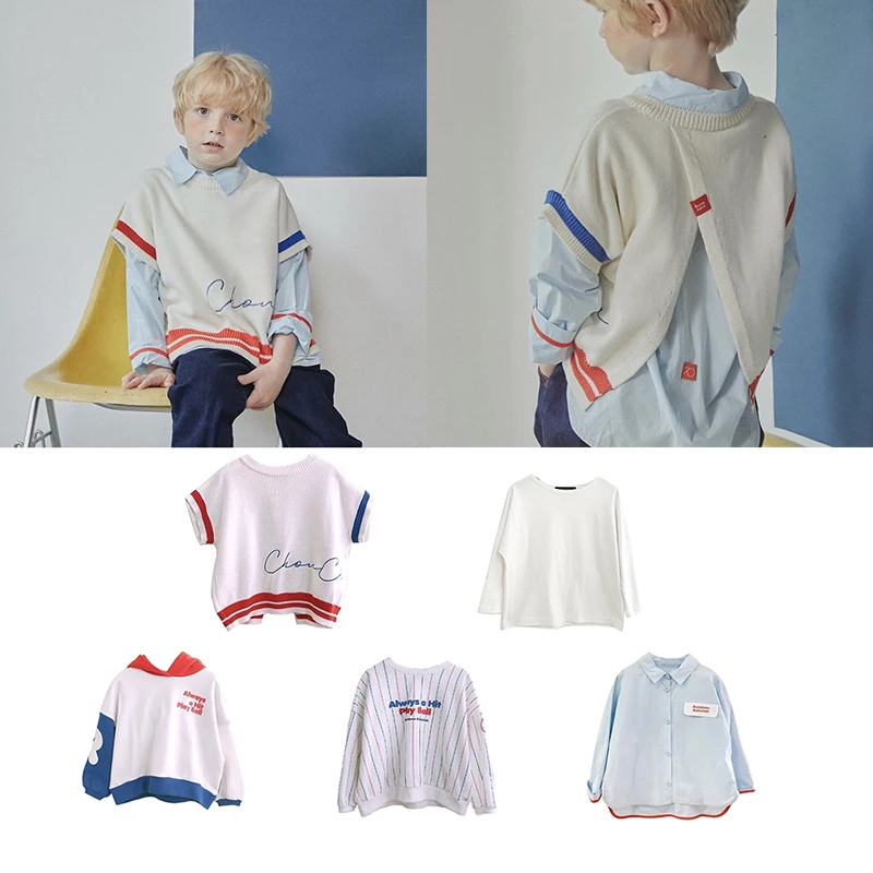 

RJ ins Korean version of 20 autumn and winter boys and girls middle and small children's neutral cotton shirt shirt sweater