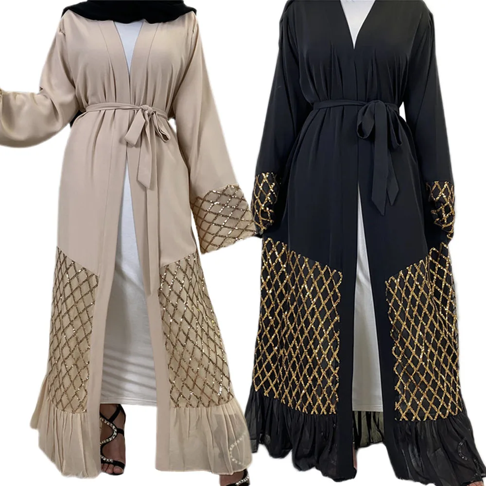 

Dubai Kaftan Turkey Abayas Sequins Muslim Women Maxi Jilbab Middle East Islam Clothing Open Kimono Cardigan Ramadan Eid Mubarak