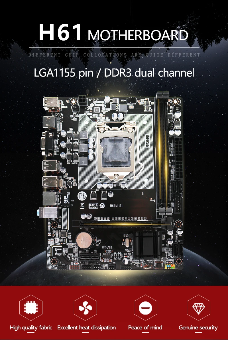Ongy H61 материнская плата LGA 1155 DDR3 ПАМЯТЬ 16 Гб Micro-ATX SATA VGA основная плата USB HD аудио процессор 16G ddr 3 Intel i3 i5 i7